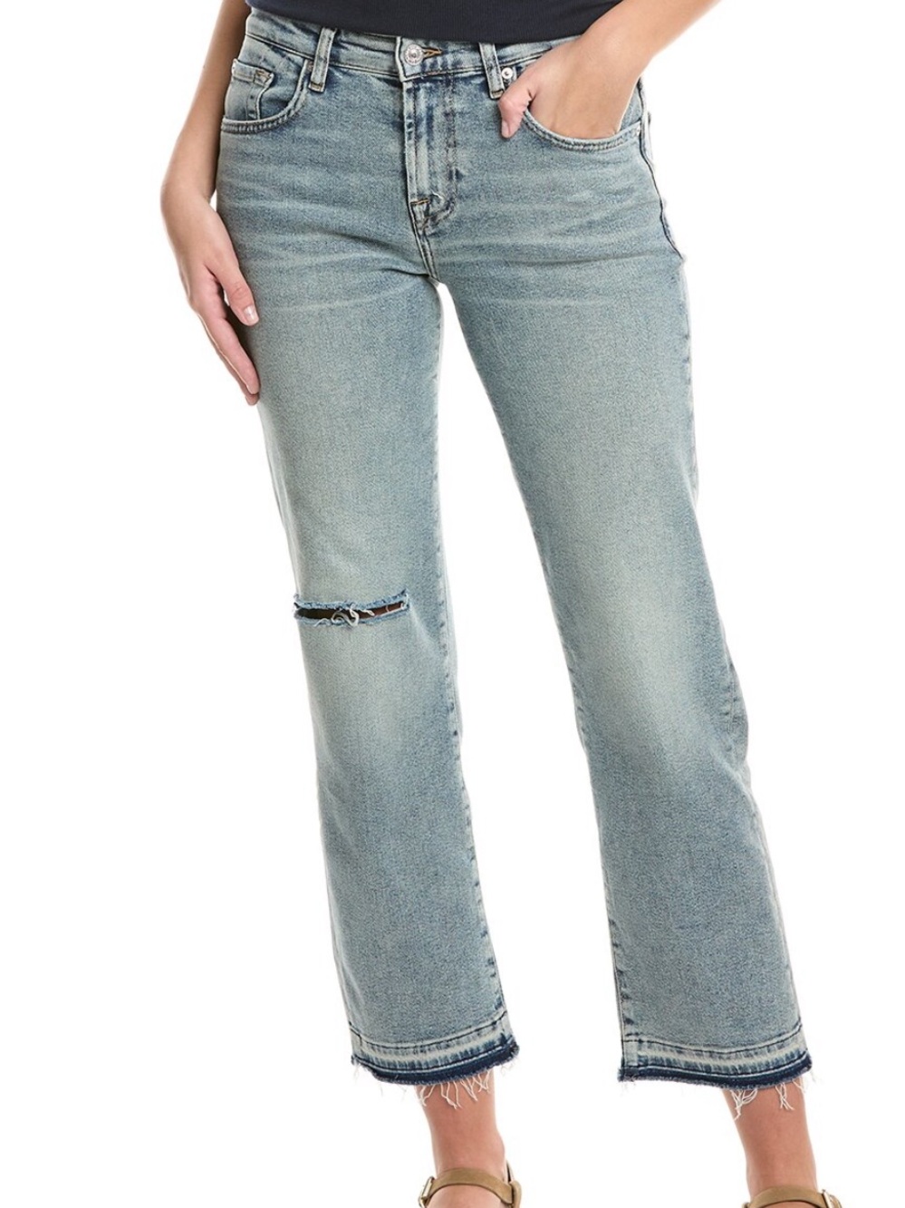 7 For All Mankind THE CALIE Straight Jeans with Knee Rip